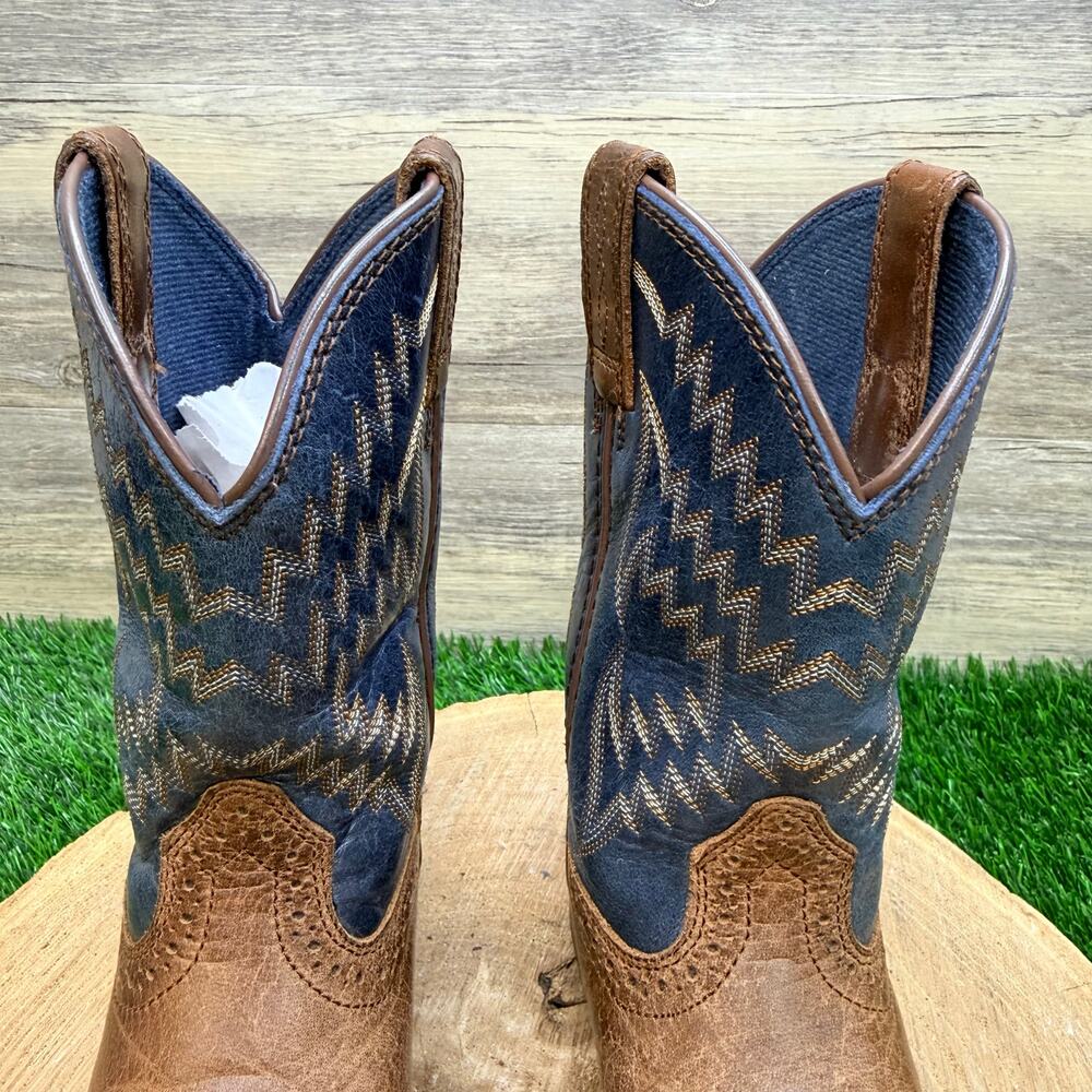 Ariat Youth - Size 10.5 - Brown / Blue Square Toe  Cowboy Boots 10021591 - Picture 3 of 10